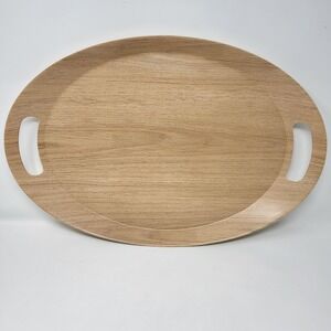 19" Melamine Oval Large Serving Tray with Handle Beige
